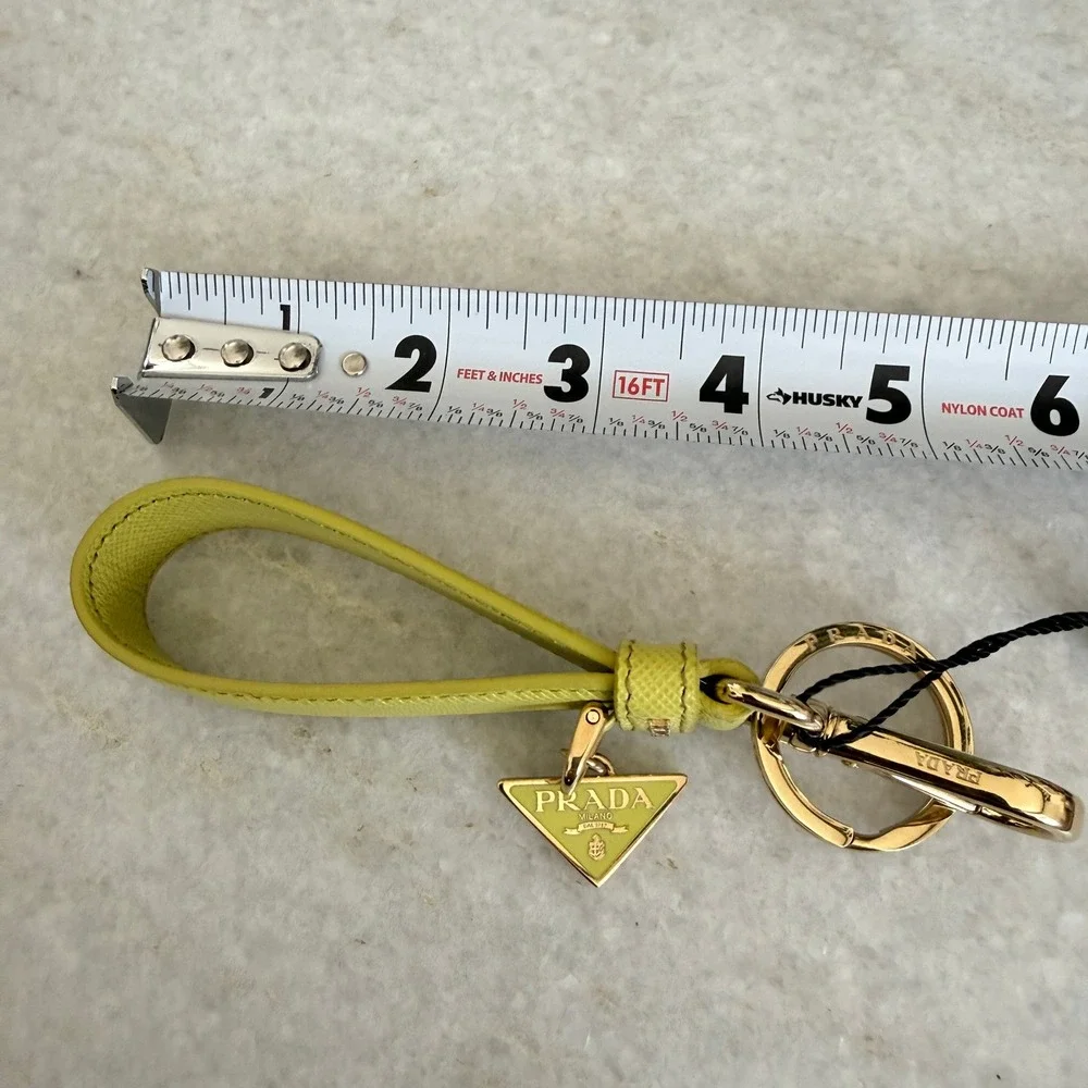Prada Saffiano Leather Keychain Wristlet Yellow & Gold 1PP142 Made in Italy - Picture 7 of 9